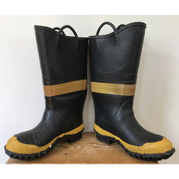 Vtg Servus Firebreaker Rubber Firefighter Steel Toe Rubber Rain Boots 9 Wide USA